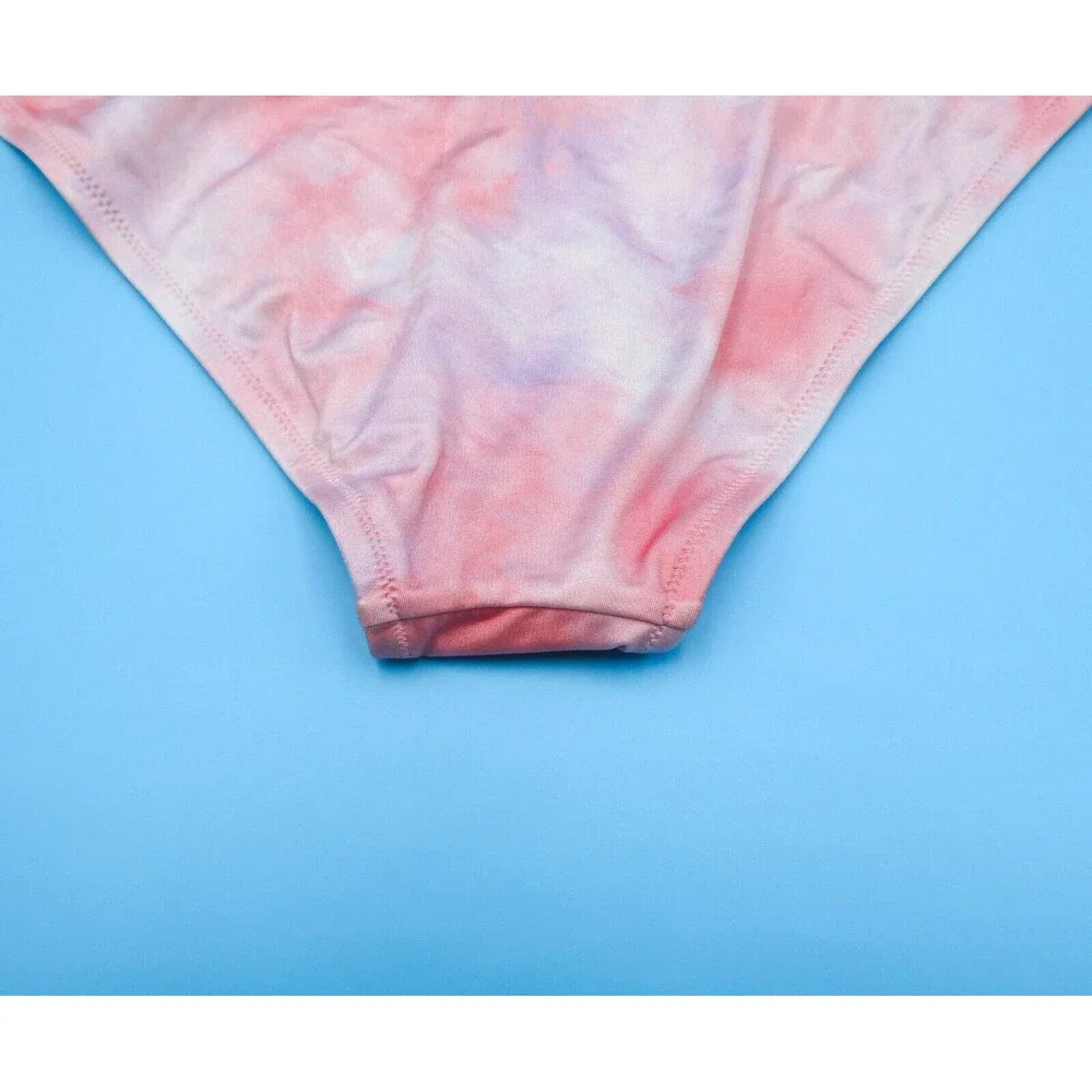 Victorias Secret Large Pink Tie Dye Brazilian Metal V Bikini Bottom Swimwear New